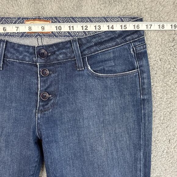 Y2K Paige Denim Jeans Low Rise Flare Leg Raw Button Fly Hem Size 30 Retro - Picture 5 of 10